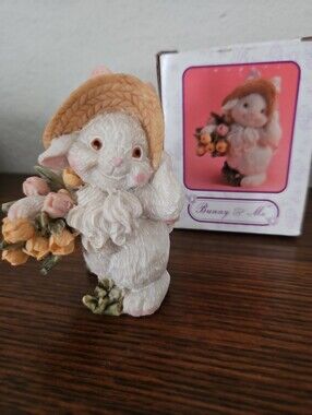 WBI, Inc. "Bunny & Me" White Bunny Figurine with Straw Hat and Tulips
